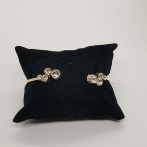 rose gold tone thin cuff bracelet with rhinestones